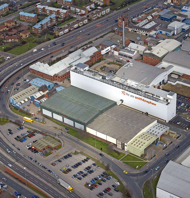 Aerial photography of Smith and Nephew Factory